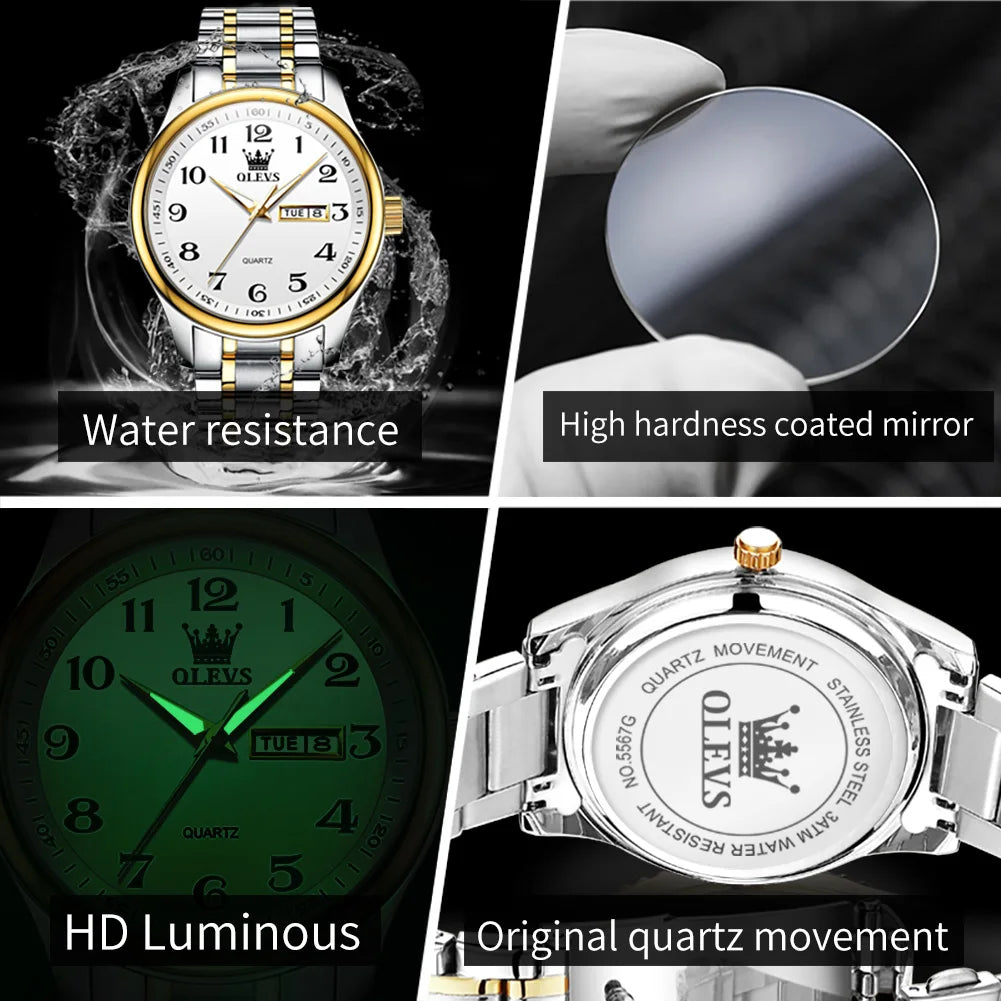 New Olevs 5567 Luxury Fashion Men's Watches Lover's Business and Simple Couple Relojes Watches Women Quartz SmartWatch