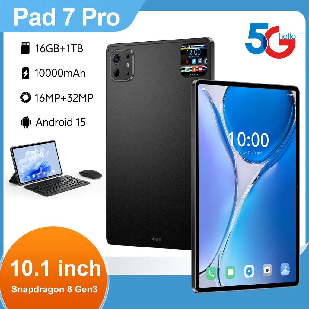 10.1 Inch Android 15 2-in-1 Tablet 16GB RAM 1TB ROM Octa-Core MTK 4G Dual SIM New 1920x1200 Business Study Education 2.0GHz Drop