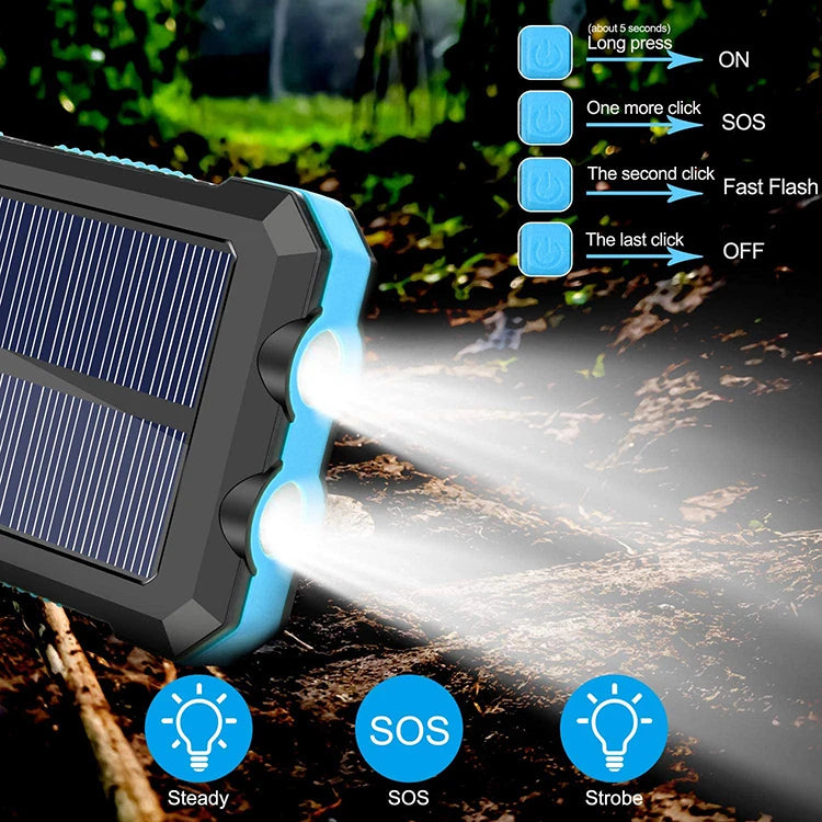 Best Seller Solar Power Bank Type-c 30000mah Dual Usb Solar Panel Phone Charger Outdoor Waterproof Portable Power Station