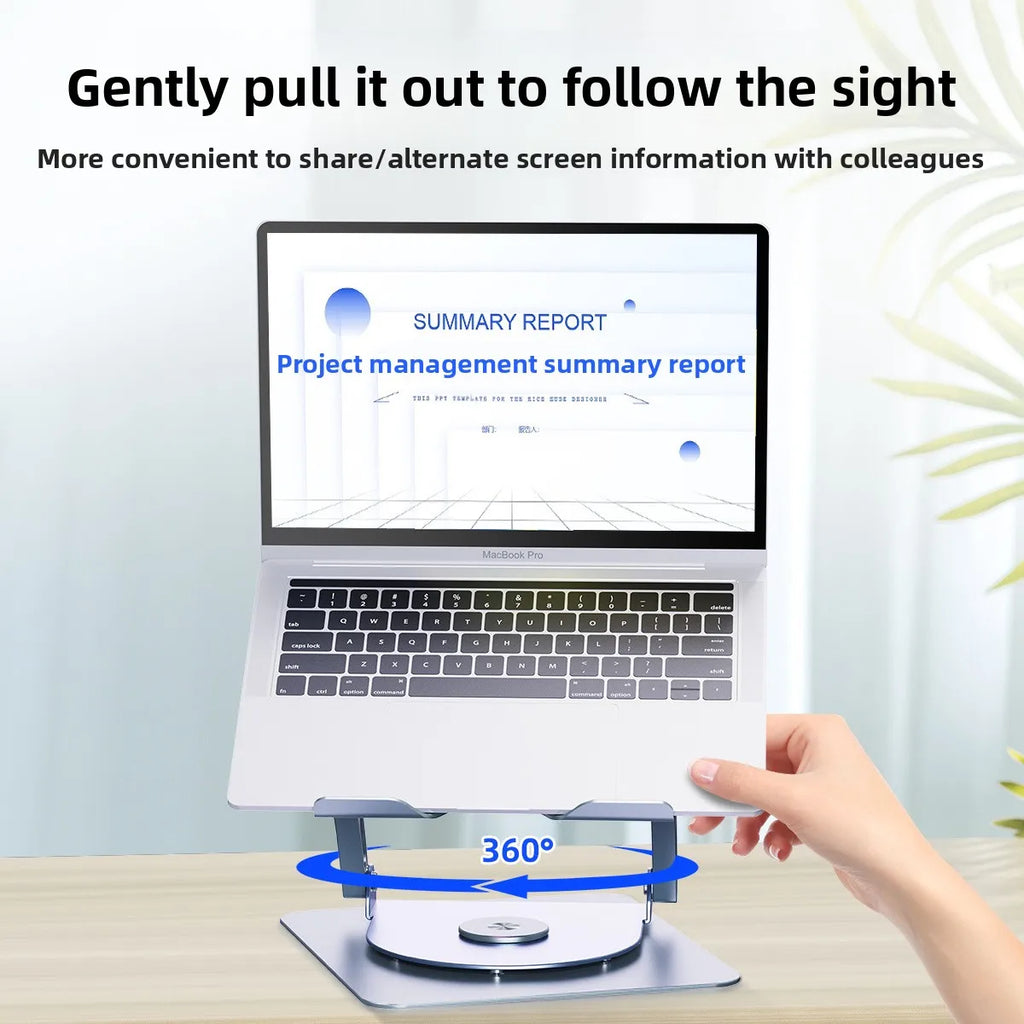 Adjustable Aluminum Laptop Stand With Cooling Fan 360 Rotation Foldable Ergonomic Laptop Holder for Office Business Gift OEM ODM