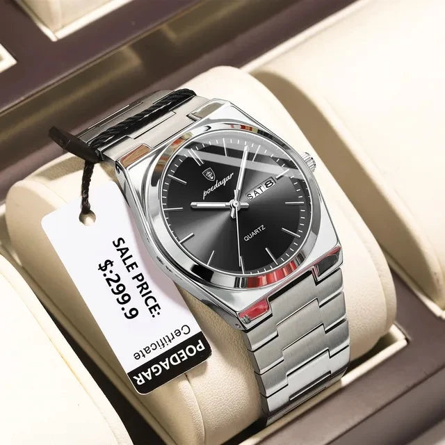 New POEDAGAR Luxury Watch for Men Waterproof Luminous Date Week Stainless Steel Quartz Watch Casual Men's Watches Male Clock 930
