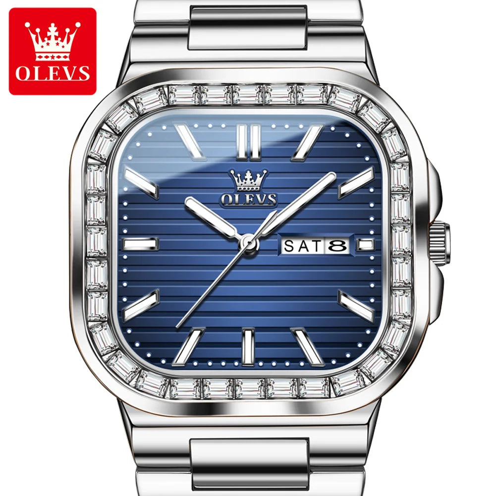 Hot OLEVS Men's Watches Rose Gold Quartz Watch for Man Waterproof Dial Square Wristwatch 9966 Original Movement Male Week Date