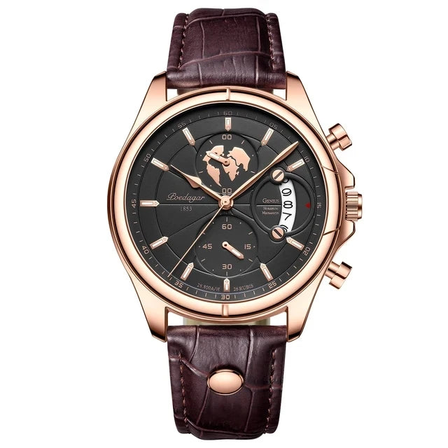 POEDAGAR Luxury Casual Sport Watch for Men Creative Chronograph Leather Strap Date Waterproof Men's Watches Relogio 989 Montre