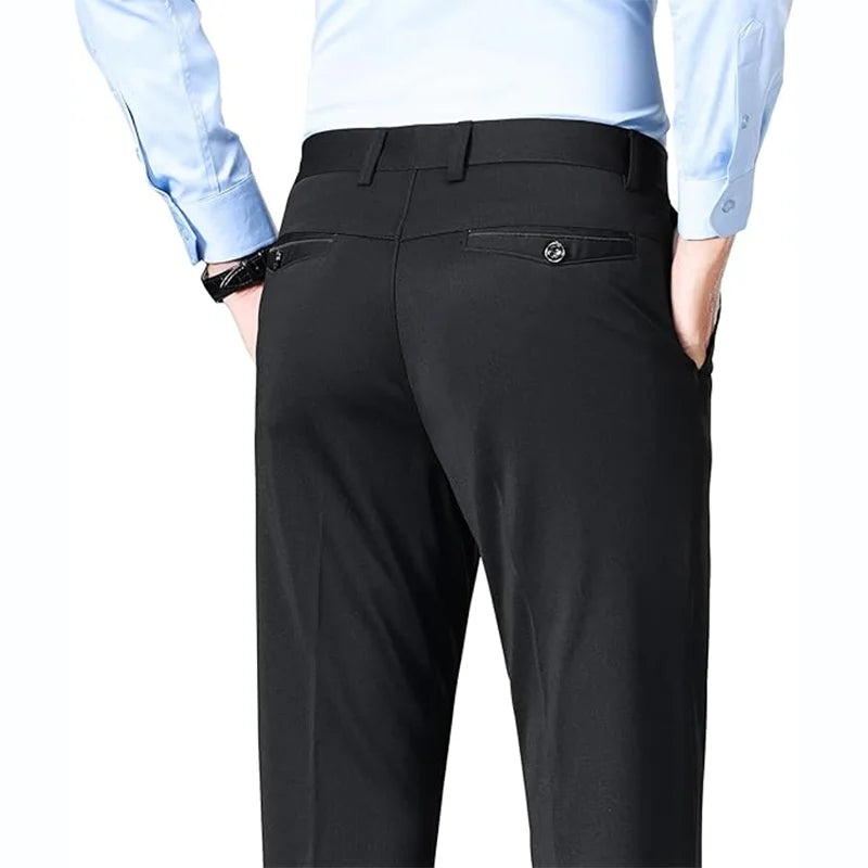 High Quality Stretch Slim Straight Solid Color Casual Pants Men's Business Suit Long Trousers With Pockets Office Gentleman