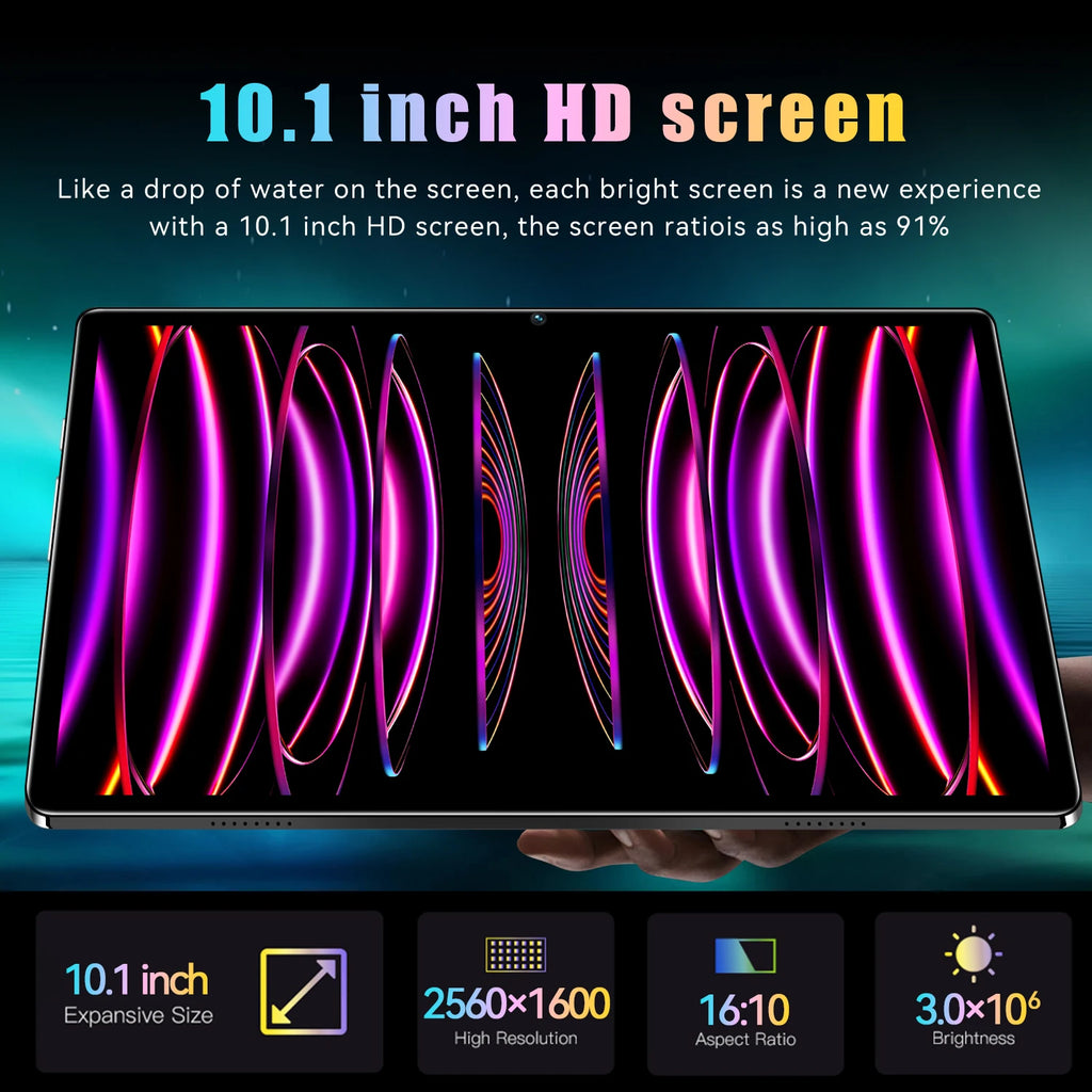 10.1" Ultra-Thin Android Tablet - Dual AI Cameras 8GB+256GB Memory, FHD IPS Touchscreen, 5G WiFi 6 Support, GPS Face ID