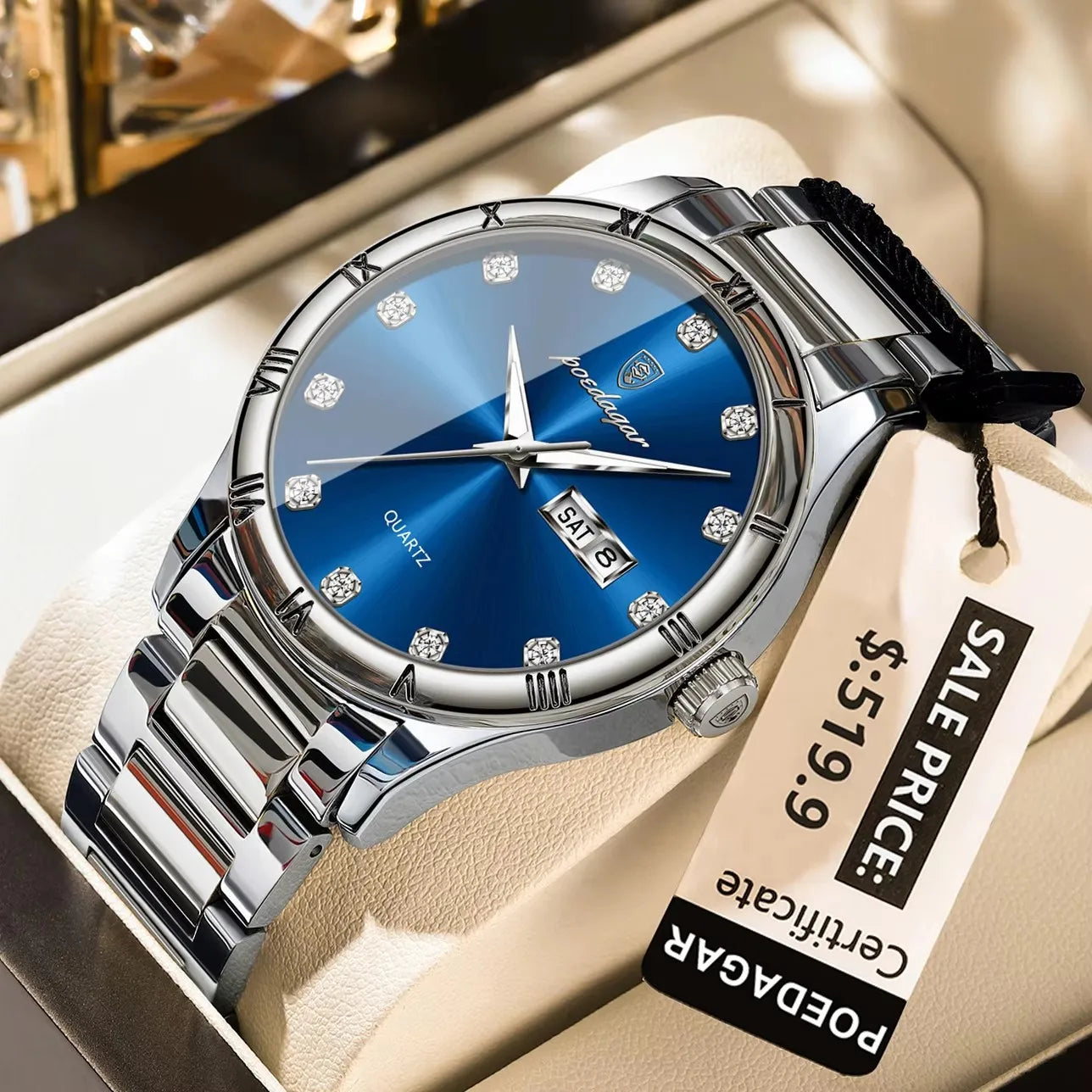 POEDAGAR 878 Top Luxury Watch Man Date Week Waterproof Luminous Man Wristwatch Quartz Stainless Steel Men's Watches Sports Reloj