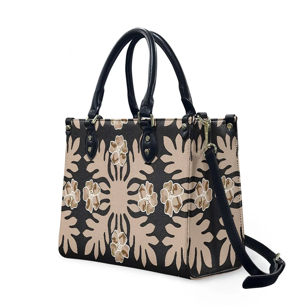 Black and White Tribal Polynesian Printed Bags Women Handbags Ladies Luxury Women Shoulder Bags High Quality Pu Leather Handbag