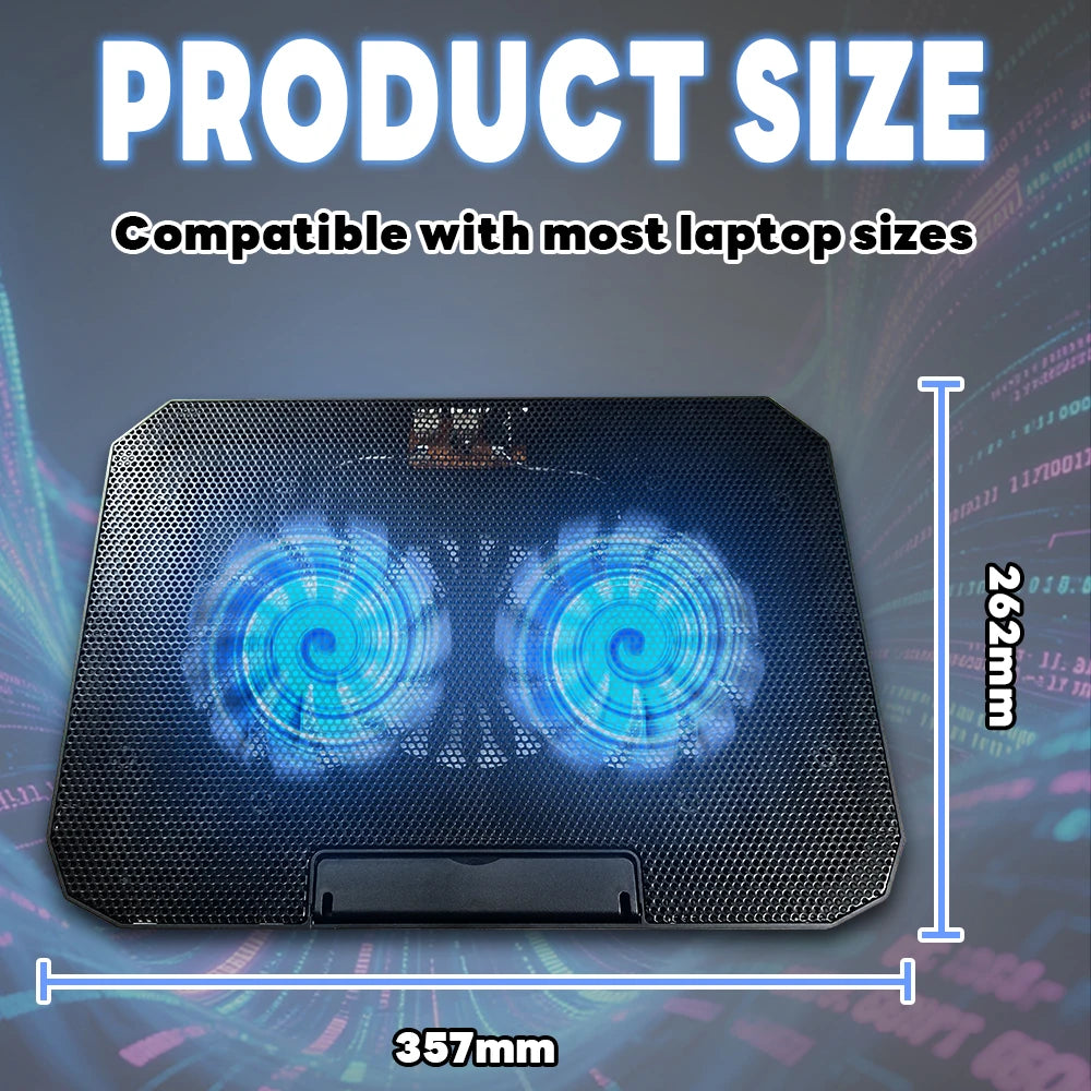 RGB Double Fan 14CM Air-Cooled Gaming Laptop Cooling Pad-USB Powered PWM Adjustable Stand with Plastic Notebook Holder in Stock