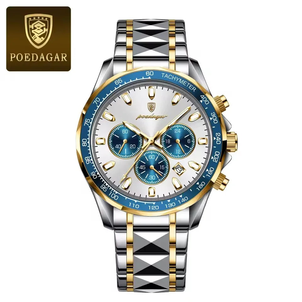 POEDAGAR Sports Watch Wrist Men Stainless Steel Quartz Watches Waterproof Luminous Date Chronograph Men's Watches Reloj Clock