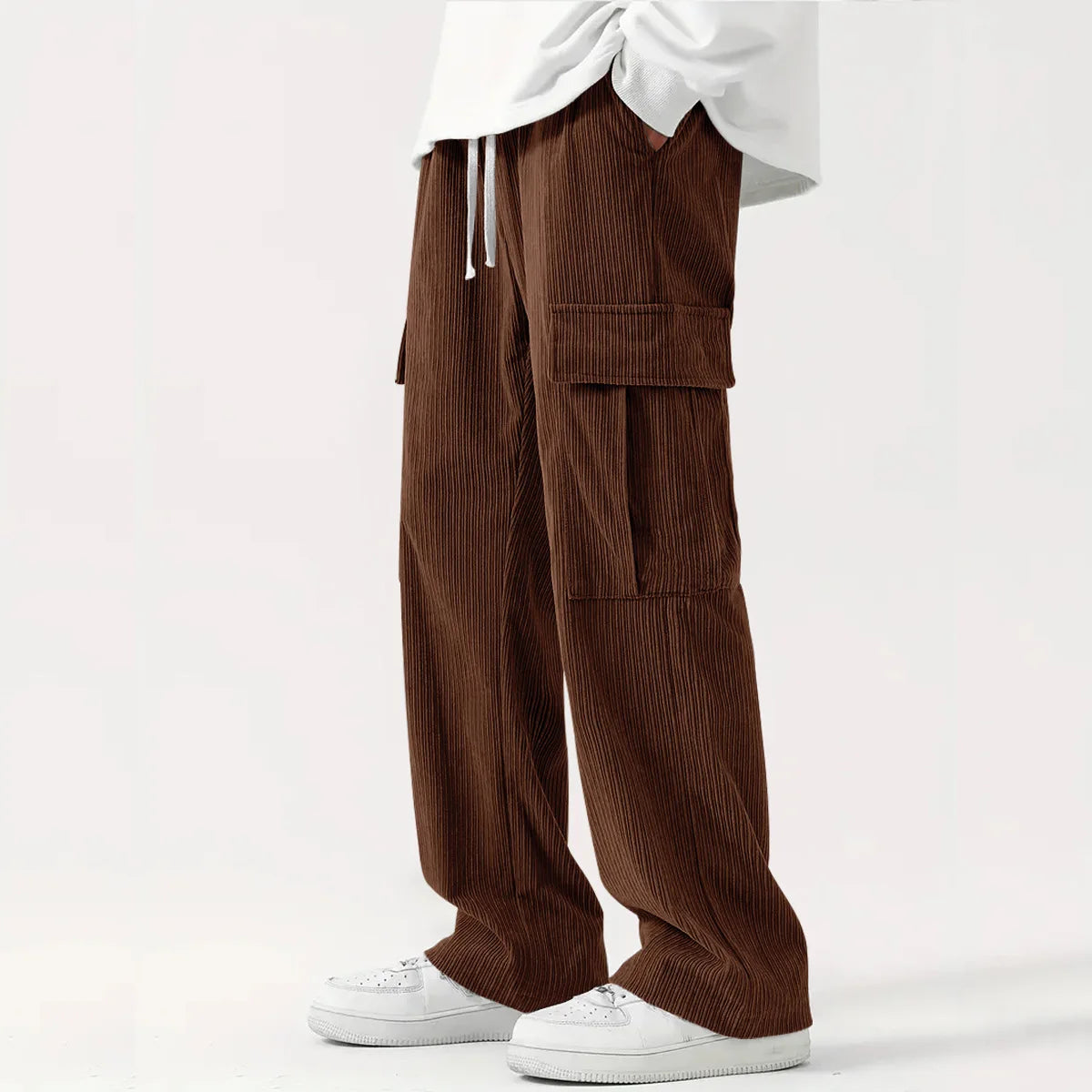 New European and American High Street Fashionable Overalls Men's Corduroy Loose Wide Leg Straight All-Matching Casual Pants