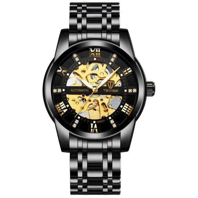 TEVISE T9005A 9005A Mechanical Roman Digital Hollow Luminous Function Automatic 3ATM Waterproof Stainless Steel Men's Watches
