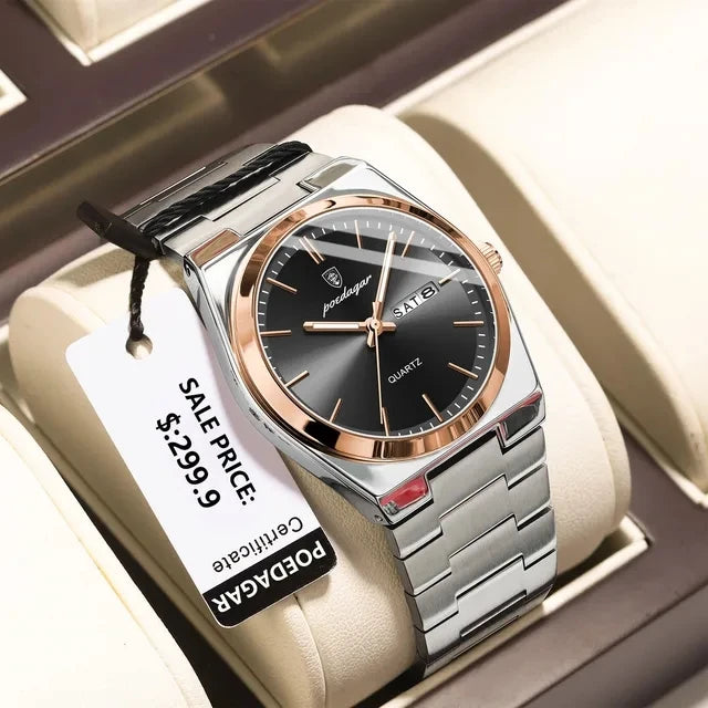 POEDAGAR 930 New Luxury Watch for Men Steel Man Wristwatch Quartz Clock Waterproof Luminous Date Week Men's Watches Reloj