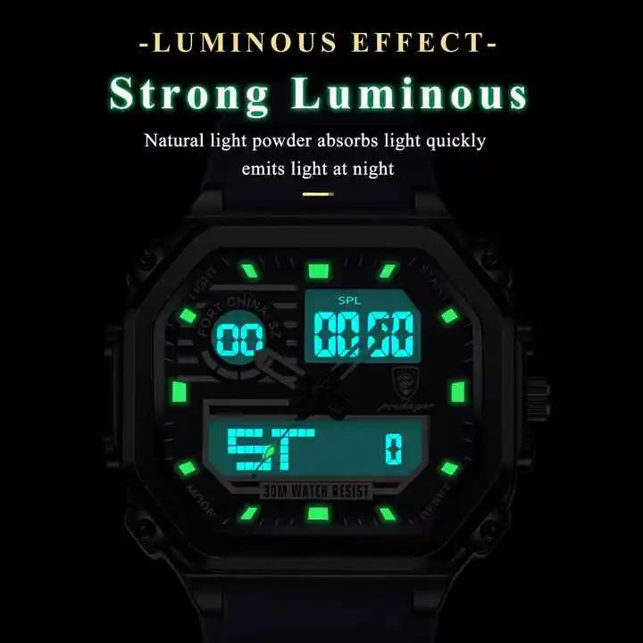 POEDAGAR 993 Silicone Strap Electronic Quartz Men's Watches Sports LED Men Watch Waterproof Luminous Week Date Square Wristwatch