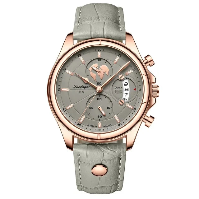 POEDAGAR Luxury Casual Sport Watch for Men Creative Chronograph Leather Strap Date Waterproof Men's Watches Relogio 989 Montre