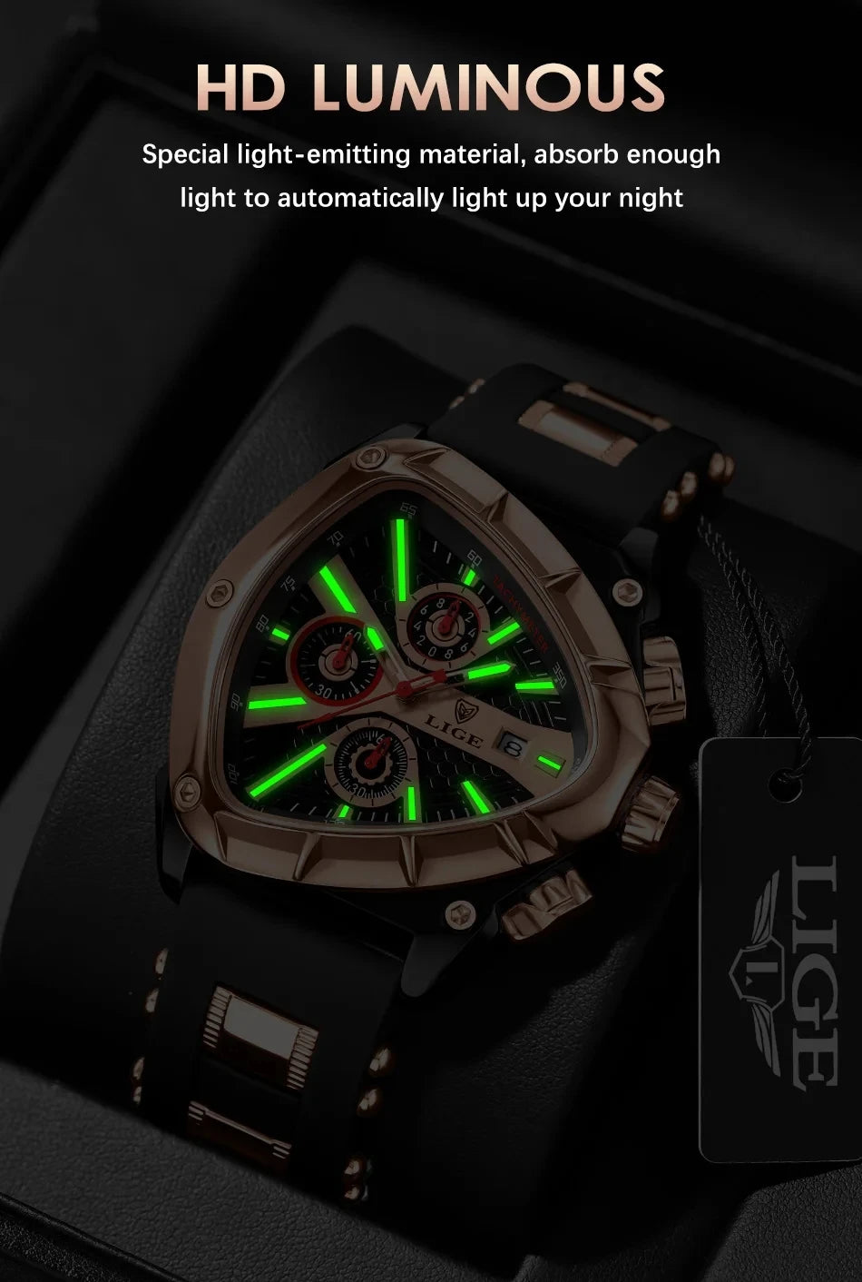 89103 Men's Watches LIGE Top Band Luxury Quartz Watches Creative Triangle Sports Chronograph Watch for Man Waterproof Male Clock