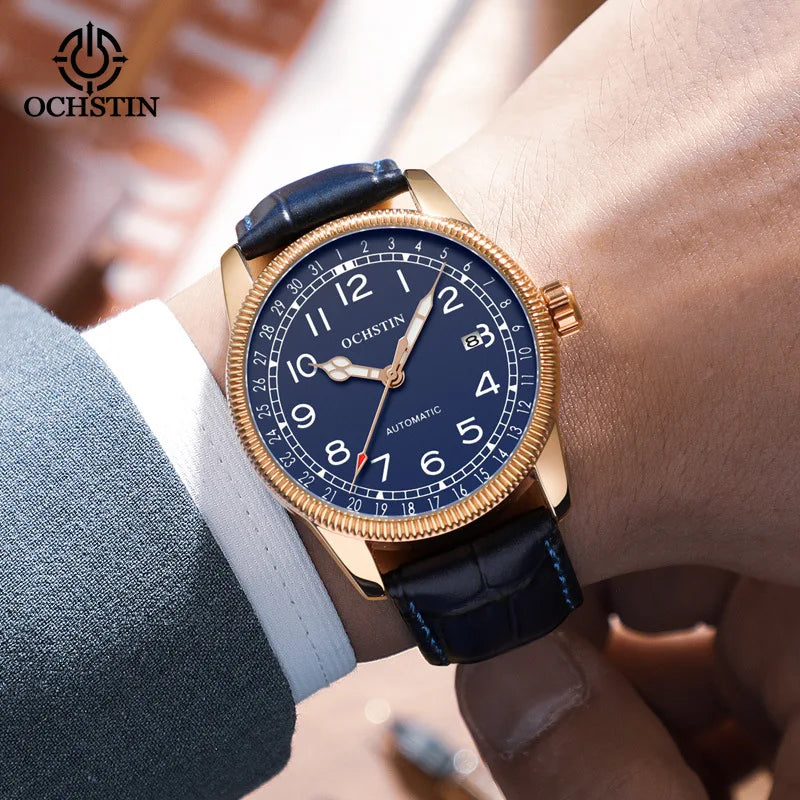 OCHSTIN 7006 GA7006 Nylon Band Genuine Leather Clock Automatic Business Luminous Hands Dial Mechanical Men's Watches Relogio