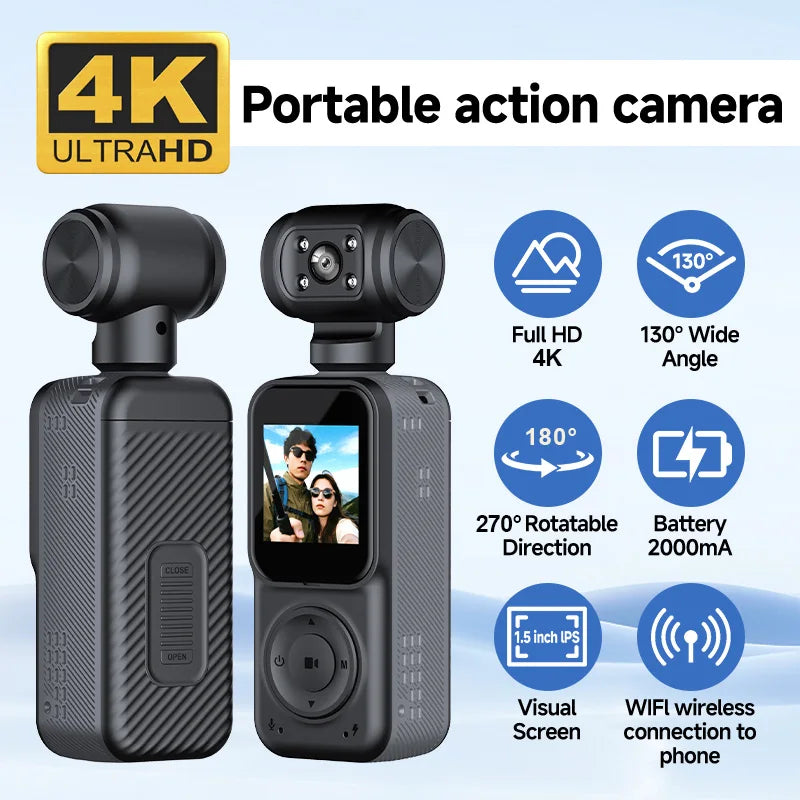 4K Action Camcorder Full HD Driver Mini Motorcycle Helmet Sports Ultra Dv Body Worn Camera for Travel Vlog