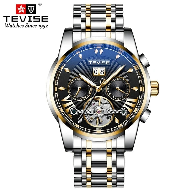 TEVISE T9005F 9005F Elegant Fashion Waterproof Stainless Steel Strap Mechanical Hollow Luminous Function Automatic Men's Watches