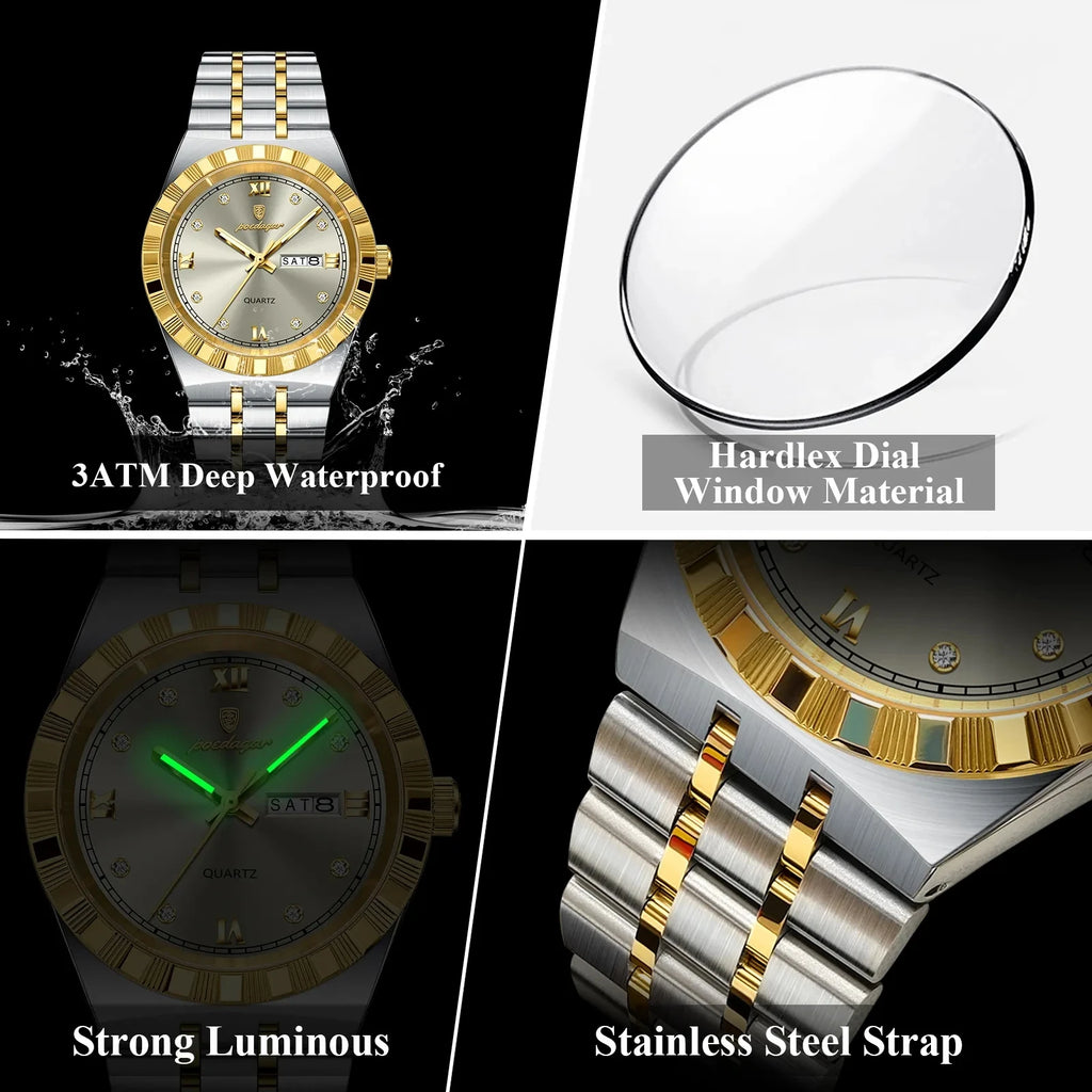 POEDAGAR 872 New Arrival Quartz Date Man Wristwatch Fashion Men Watch Luminous Waterproof Stainless Steel Men's Watches Reloj