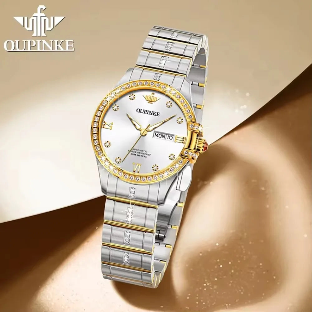 Oupinke 3195 Automatic Mechanical Watch Bracelet Luxury Diamond Dial Calendar Luxury Women's Watches Waterproof for Ladies Wrist