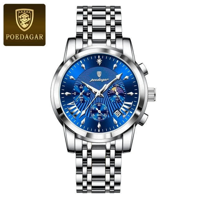 POEDAGAR 813 Fashion Men Quartz Watch Waterproof Luminous Date Chronograph Wristwatch Man Luxury Stainless Steel Men's Watches