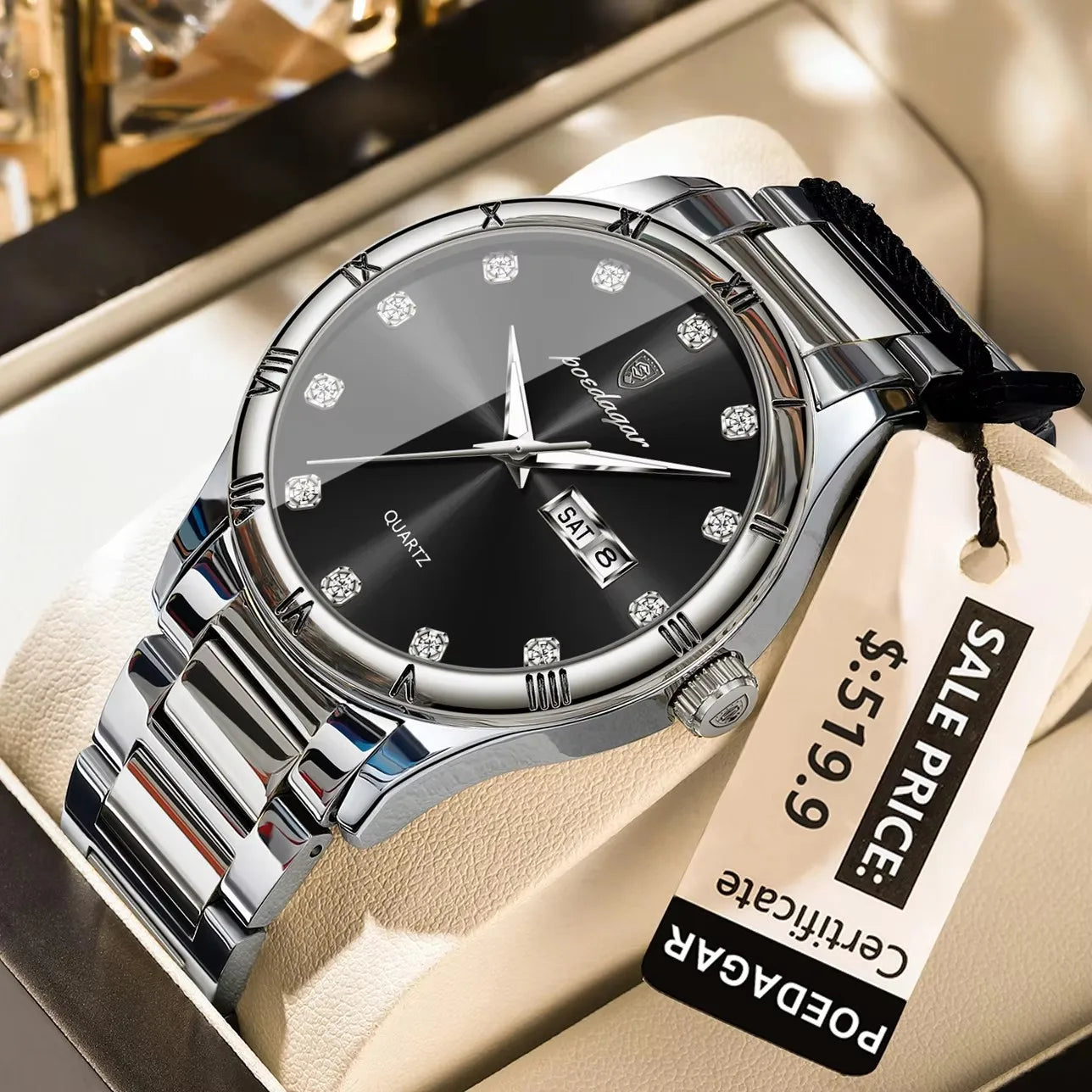 POEDAGAR 878 Top Quartz Stainless Steel Men's Watches Sports Reloj Luxury Watch Man Date Week Waterproof Luminous Man Wristwatch