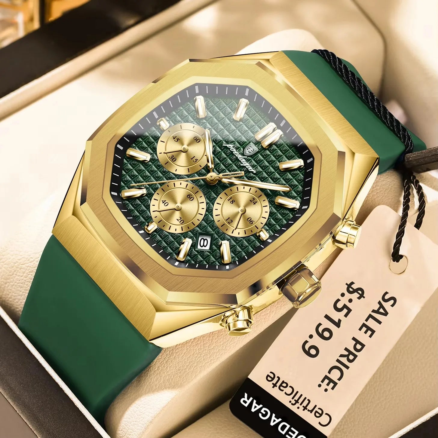 POEDAGAR 893 Luxury Watch Male Soft Silicone Strap Sports Man Wrist Waterproof Luminous Chronograph Date Quartz Men's Watches