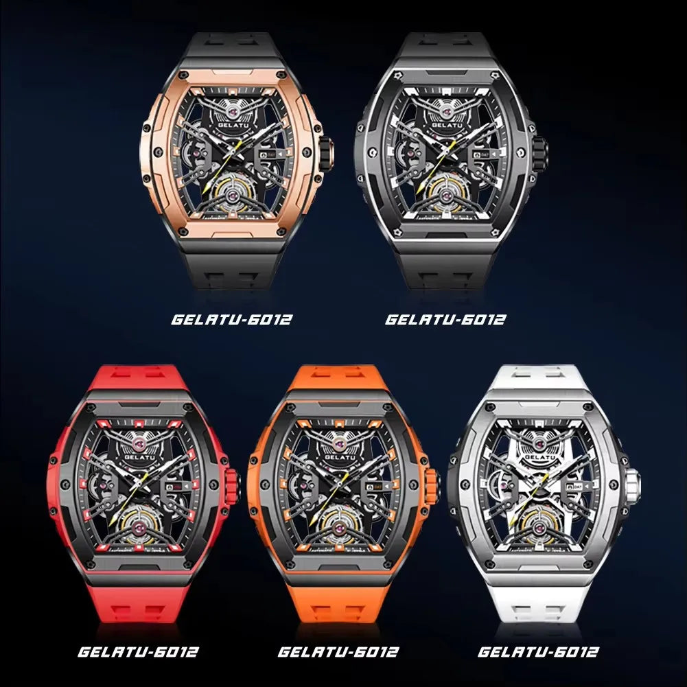 GELATU 6012 New Classic Watch Men Automatic Mechanical Waterproof Silicone Strap Wrist Watch Men Fashion Luxury Men's Watches