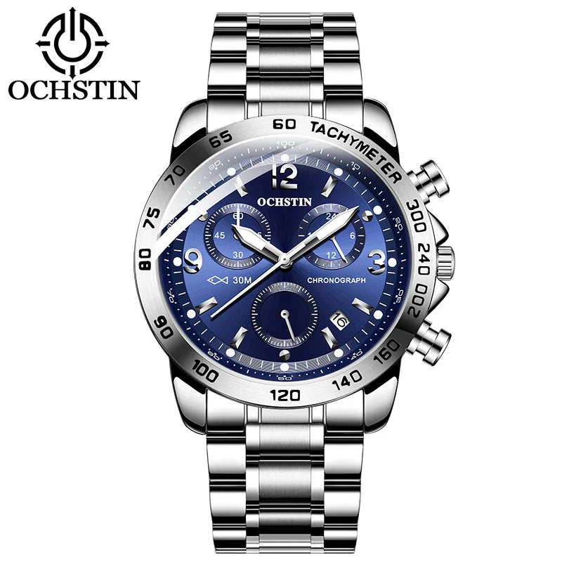OCHSTIN 6123B GQ6123B Sports Multi Functional Quartz Movement Leisure Stainless Steel Strap Chronograph Waterproof Men's Watches