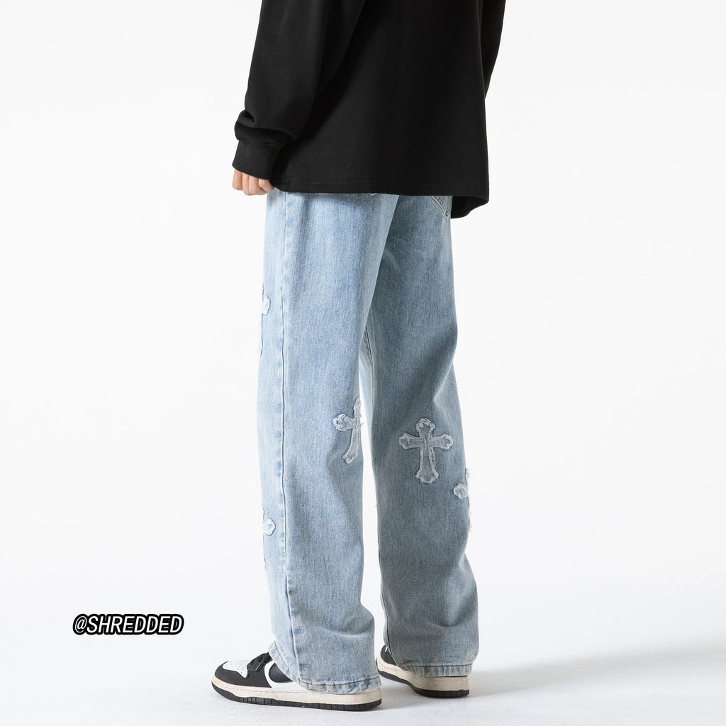 ANSZKTN Fall New Flat Wash to Make Old Retro Cross Casual Pants Jeans