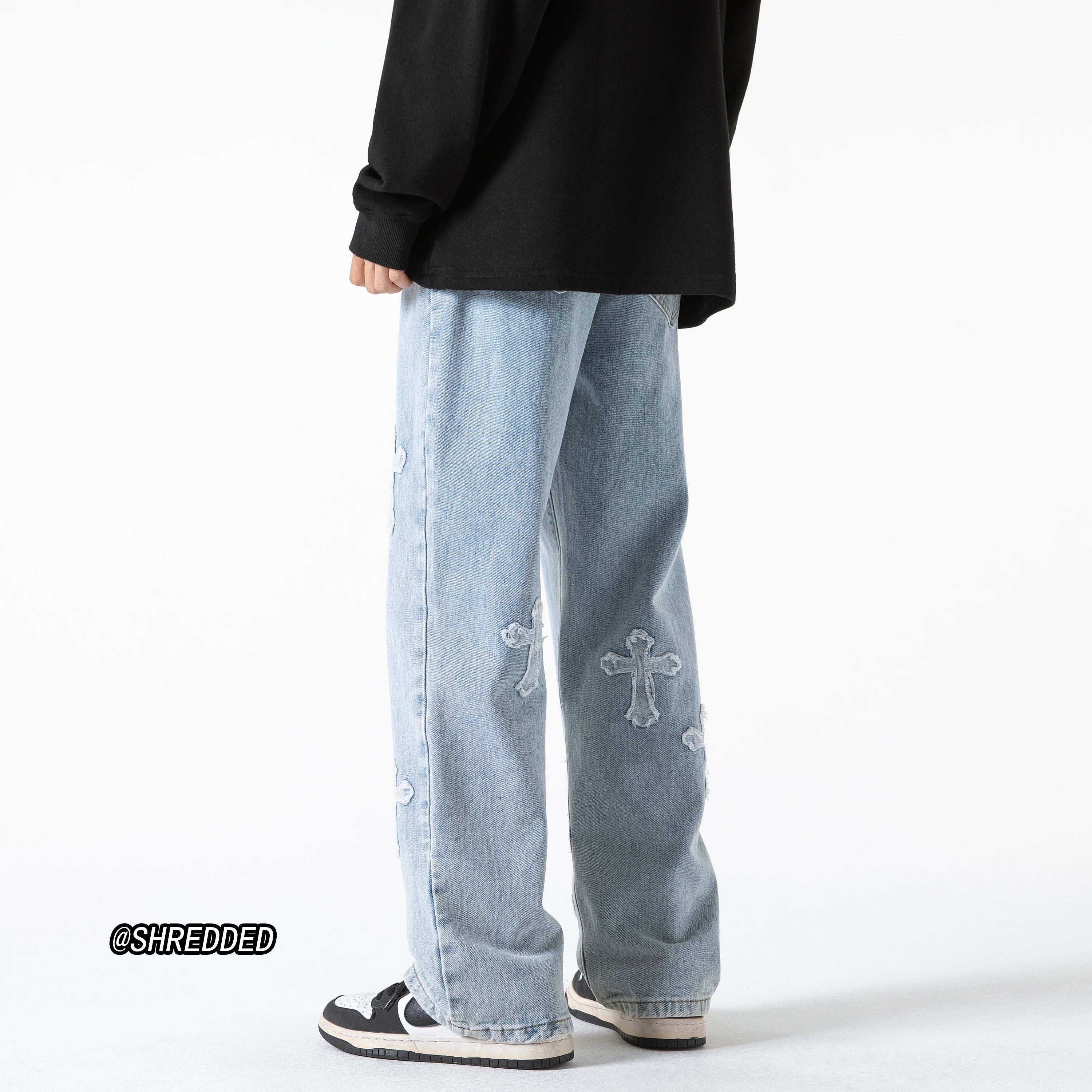 ANSZKTN Fall New Flat Wash to Make Old Retro Cross Casual Pants Jeans