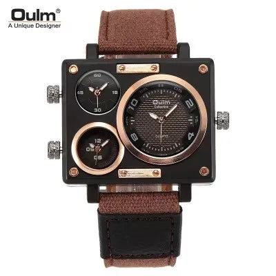 Oulm Brand 3595 Men's Watches Top Luxury Unique Designer Business Fashion Reloj Leather Strap Japan Movt Quartz Watches for Men