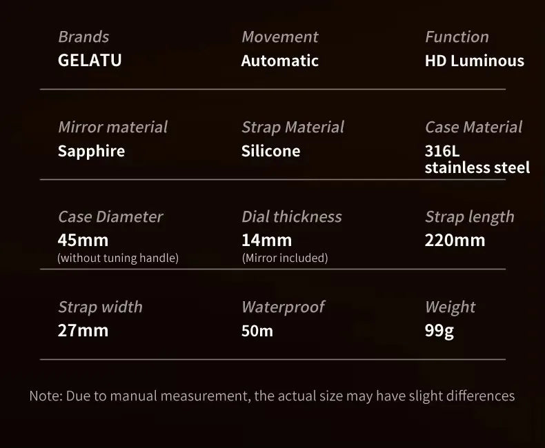 GELATU 6006 Top Luxury Men's Watches Waterproof Fully Automatic Cechanical Watch for Man Skeleton Sapphire Classics Wristwatch