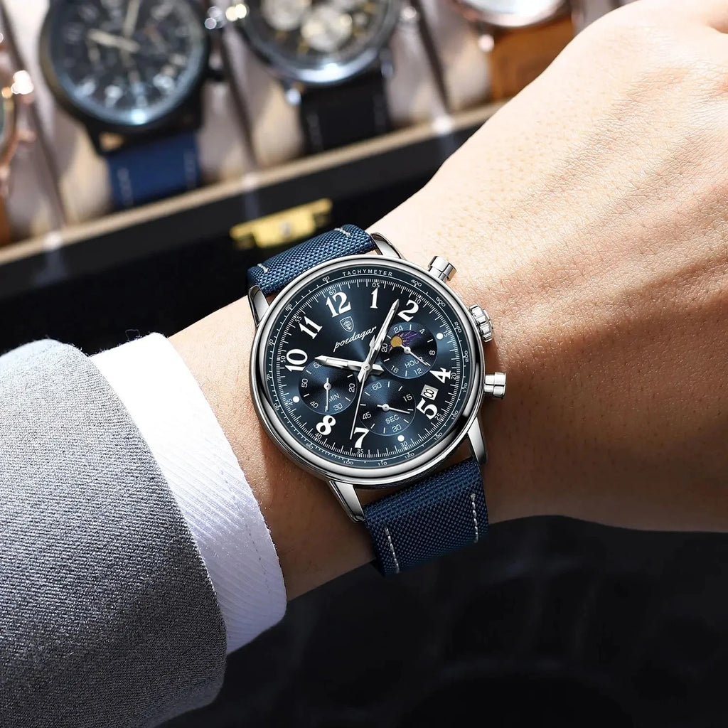 2026 New POEDAGAR 808 Luxury Men Clock Waterproof Luminous Chronograph Men's Watches Quartz Nylon Leather Sports Watches for Men