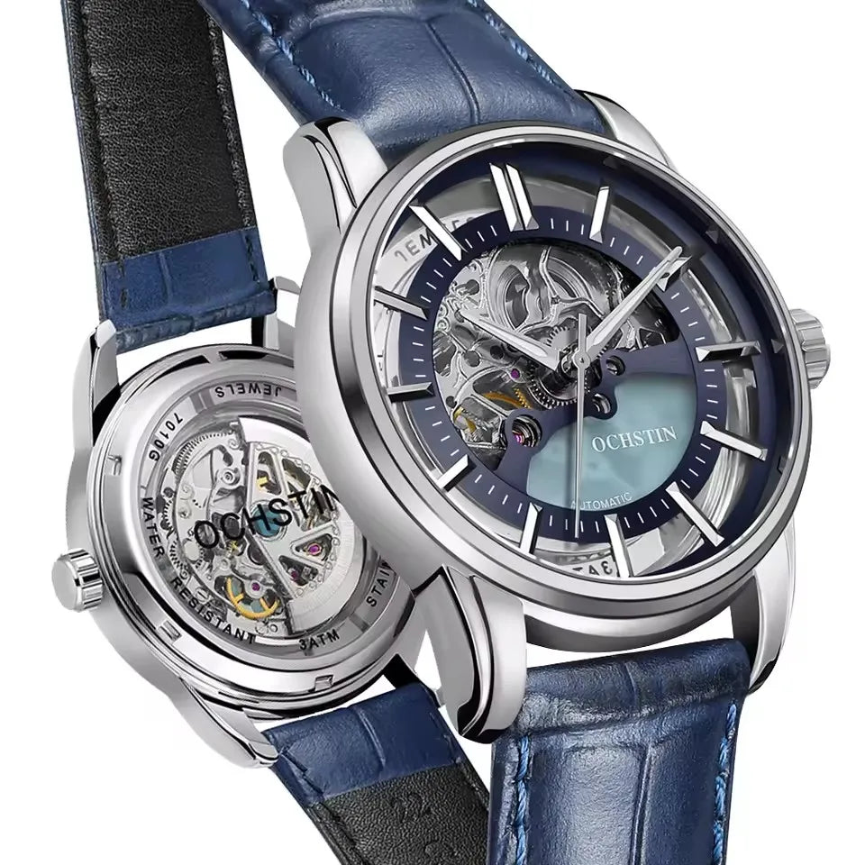 OCHSTIN 7010A GA7010A Hollow Out Wristwatch Waterproof Fashion Men's Watches Mechanical Automatic Genuine Leather Business Clock