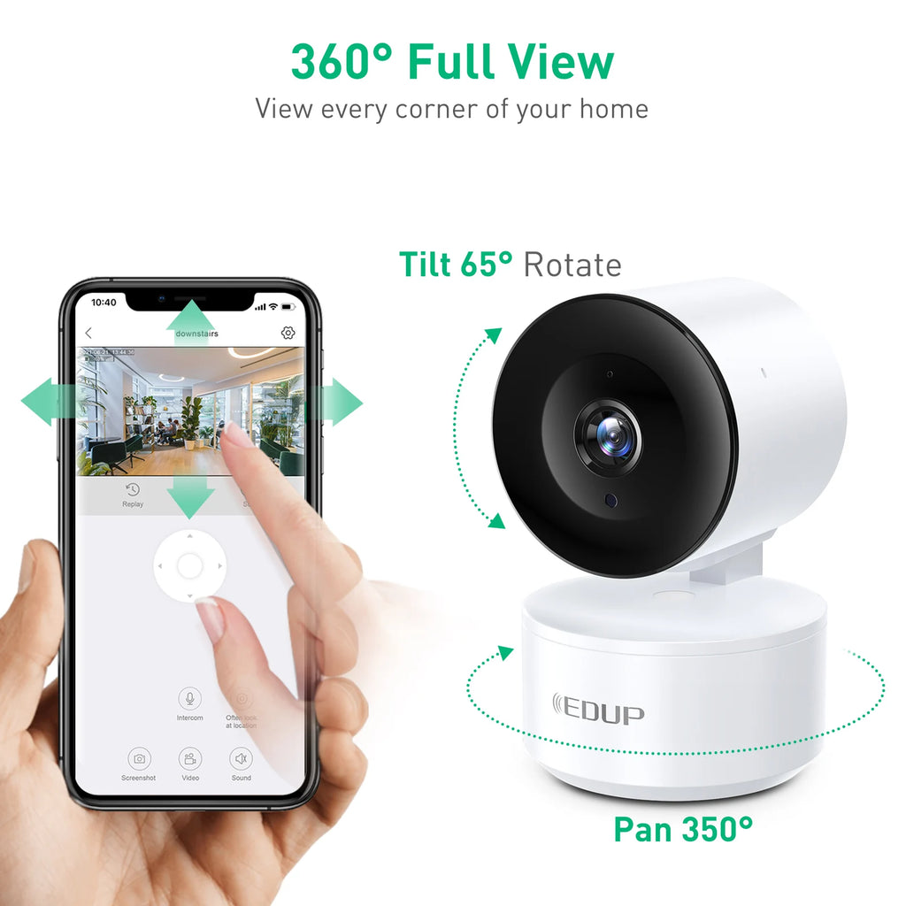 EDUP Smart Camera 2K HD WiFi Night Vision IP Camera AI Tracking Baby Security Monitor 4K Network Wifi Camera