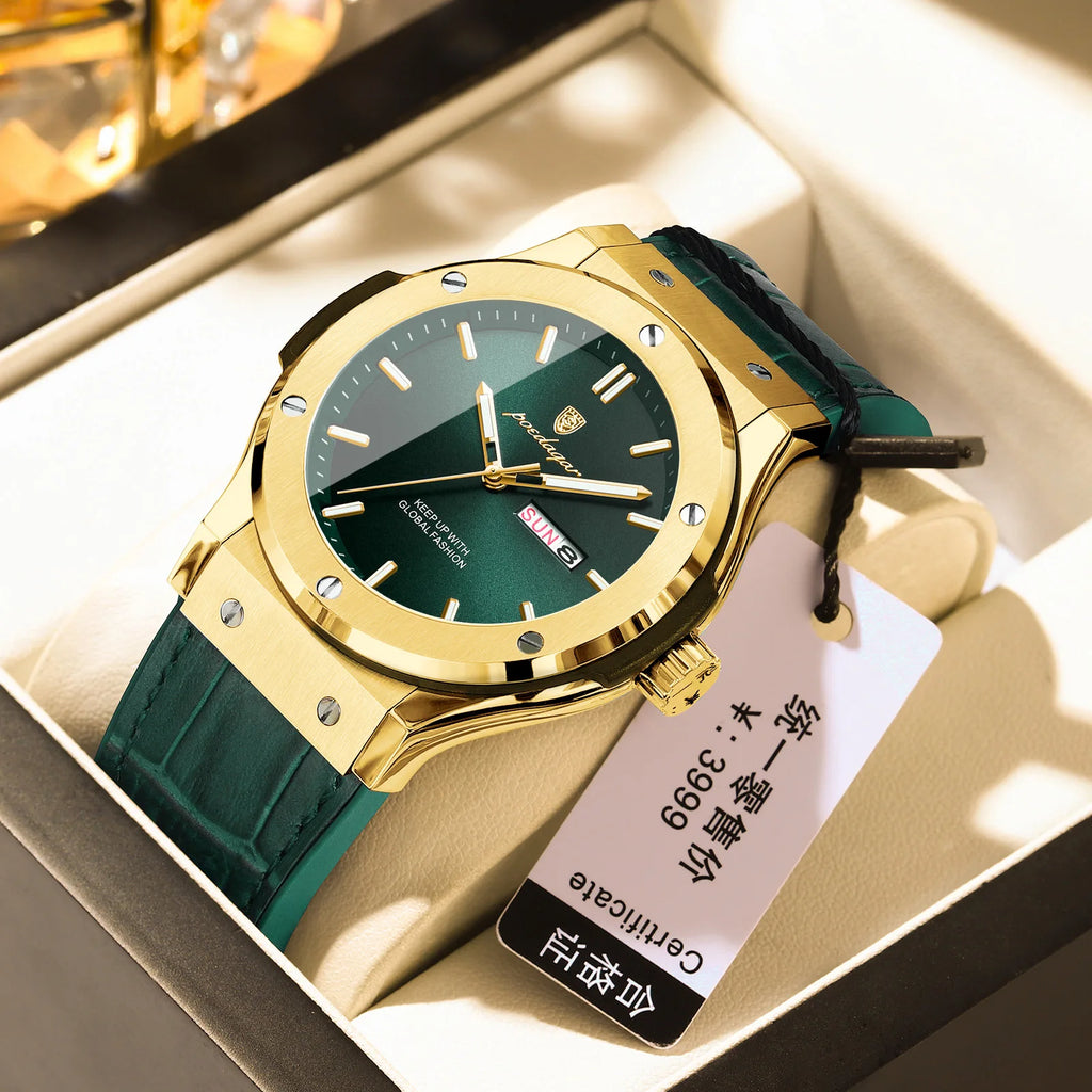 POEDAGAR Fashion Men's Watches Trend Classic Classic Quartz Watch for Man Waterproof Luminous Week Date Wristwatch Leather 952