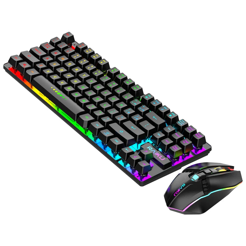 87-Key RGB Rechargeable Wireless Ergonomic Gaming Set Keyboard and Mouse Combo for Computer