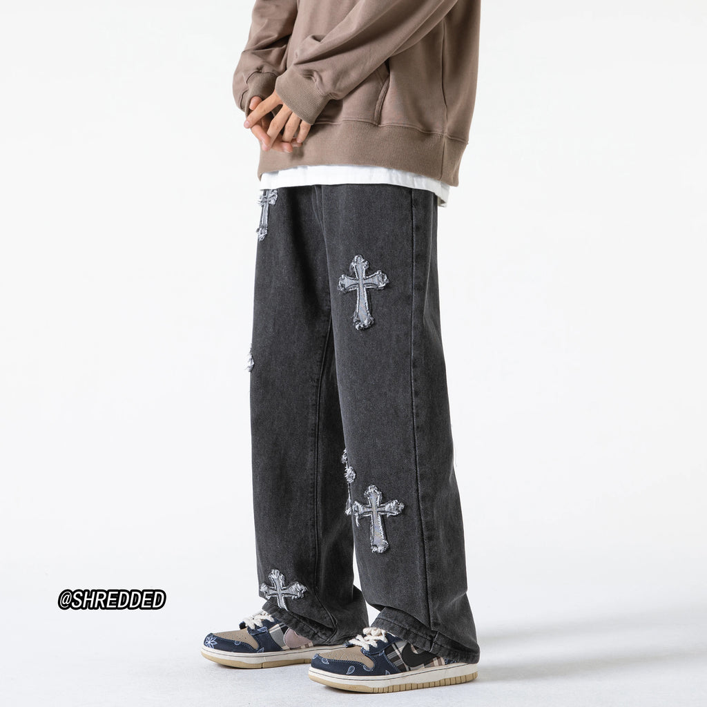 ANSZKTN Fall New Flat Wash to Make Old Retro Cross Casual Pants Jeans