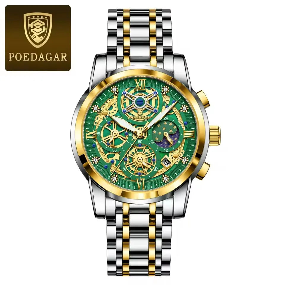 POEDAGAR 984 Luxury Fashion Watch Men Waterproof Luminous Auto Date Chronograph Japan Quartz Stainless Steel Strap Men's Watches