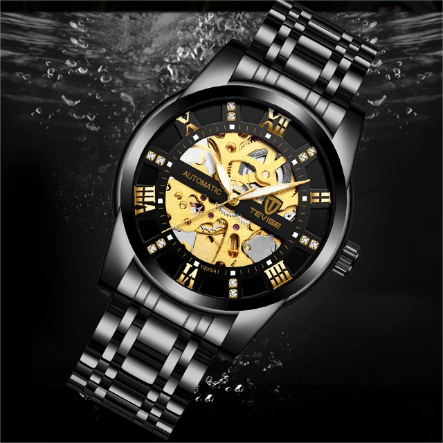 TEVISE T9005A 9005A Mechanical Roman Digital Hollow Luminous Function Automatic 3ATM Waterproof Stainless Steel Men's Watches