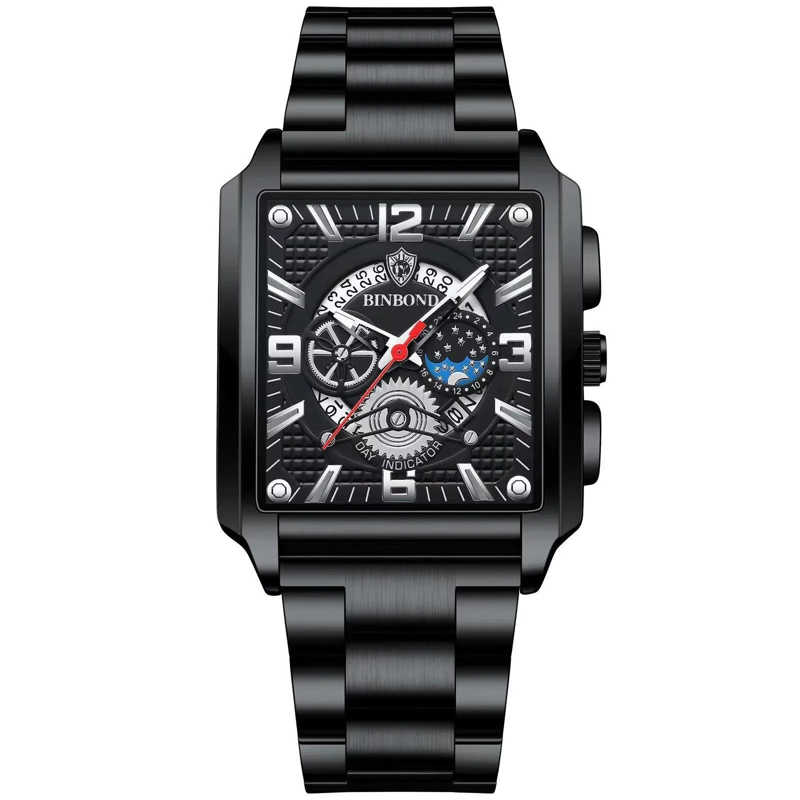 BINBOND B6575 6575 Fashion Brand Stainless Steel Leather Strap Waterproof Men's Watches Luxury Male Wristwatch Relogio Masculino
