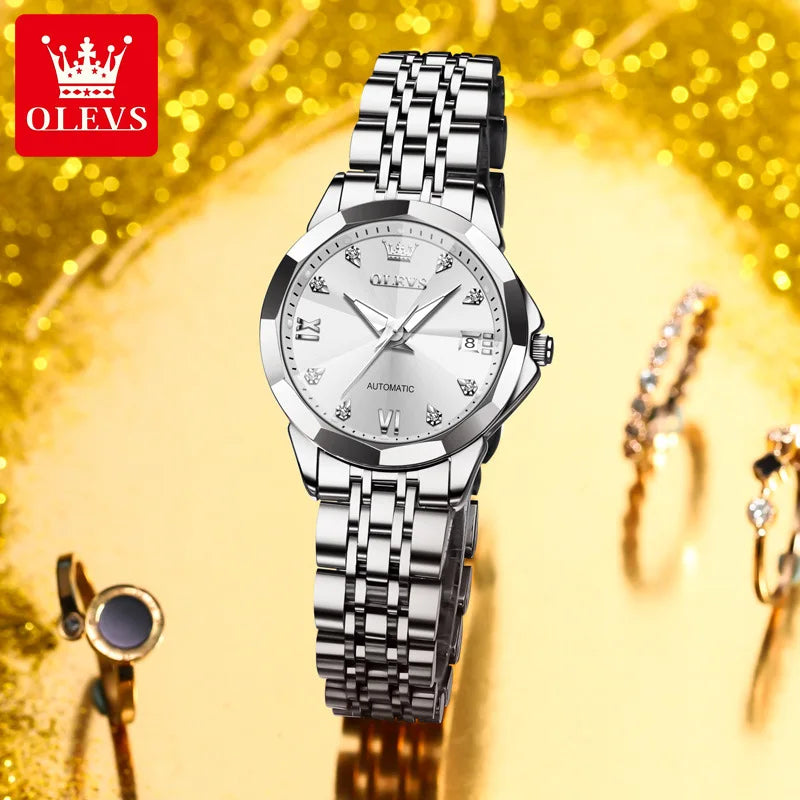 OLEVS 9982 Woman Brand Mechanical Automatic Wristwatches Waterproof Luminous Hands Women's Watches for Ladies Montre Femme Reloj