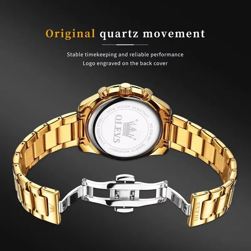 OLEVS Watch for Men 3618 Quartz Stainless Steel Waterproof Moon Phase Chronograph Man Wrist Watch Calendar Men's Watches Montre