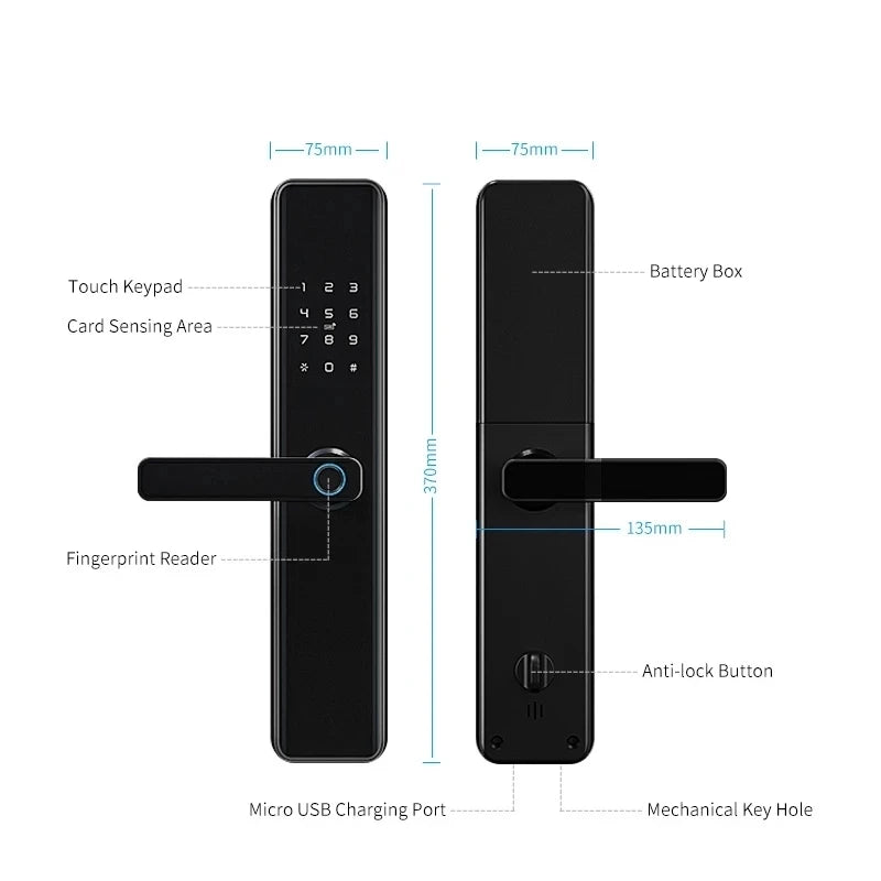 Tuya APP Remote Control Smart Home Door Lock M1 Door Access Control Anti-theft Lock Biometric Fingerprint Lock