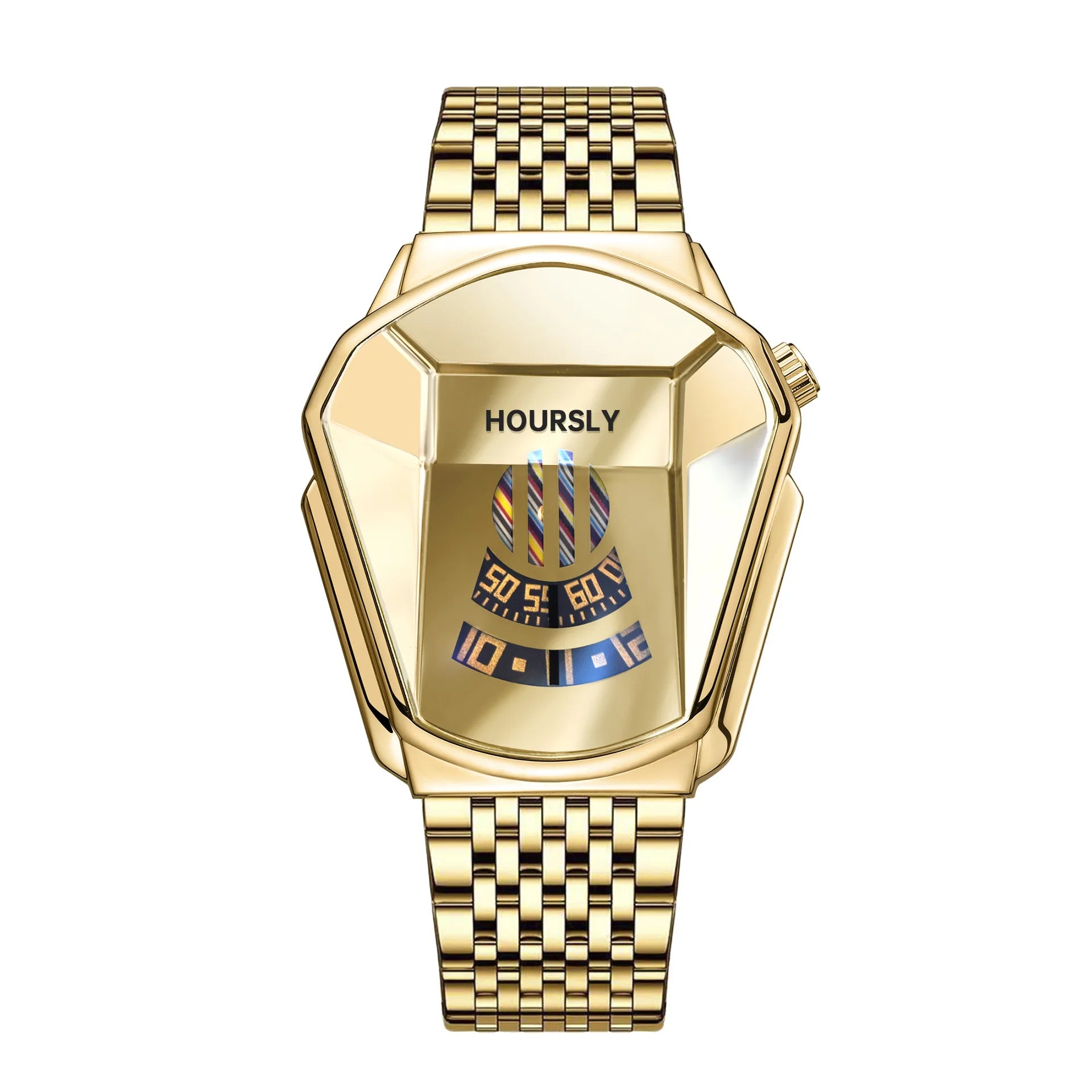 HOURSLY 6617 Fashion Men's Watches Motorcycle Cool Waterproof Sport Wristwatch Quartz Stainless Steel Leather GoldClock Watch