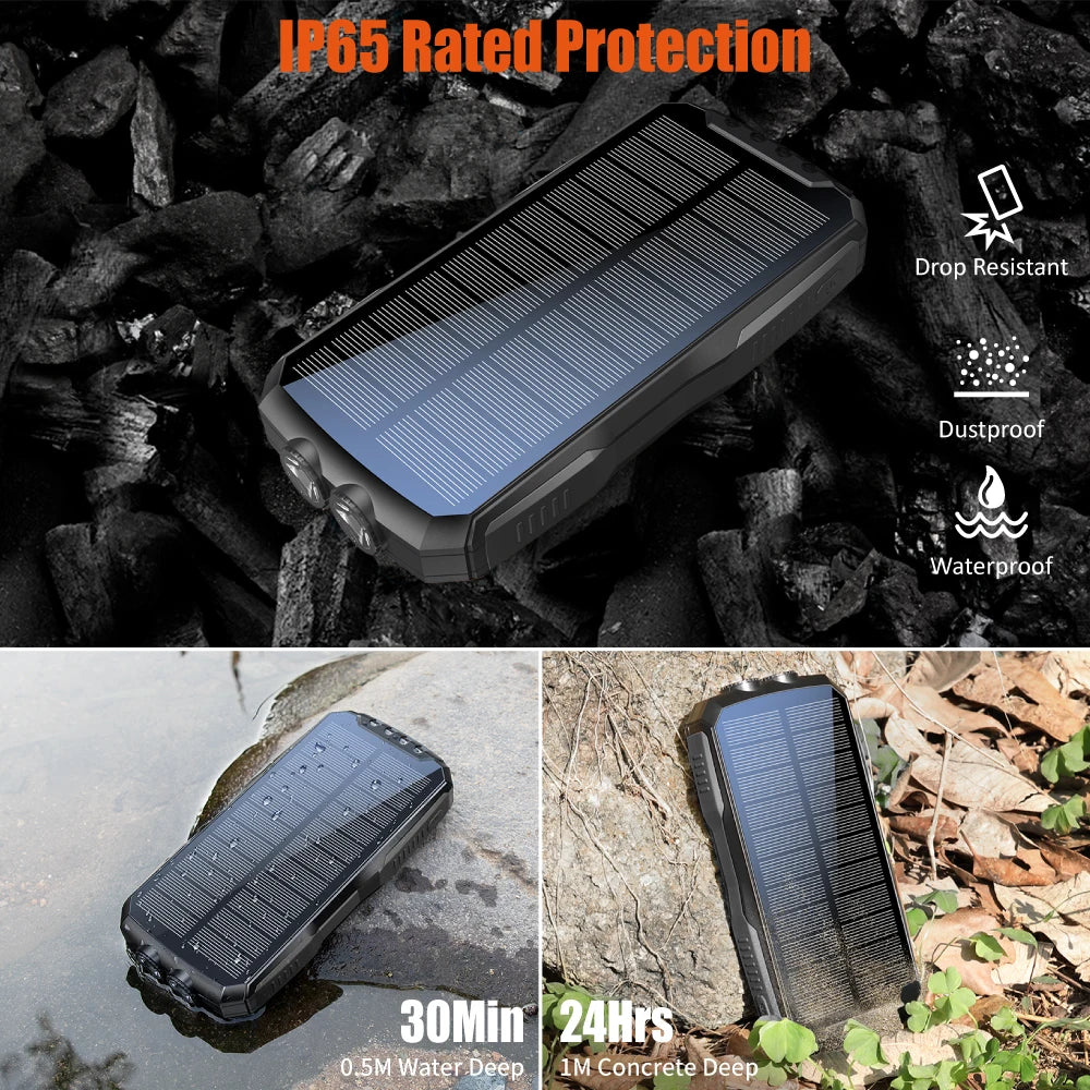 New Products 2025 Waterproof 25000mAh Outdoor Camping Hiking Rechargeable Battery Pack Charger Type-C Solar Power Bank 20000mAh