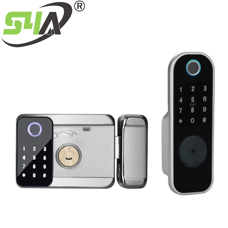 Double Cylinder Smart Home Electronic Smart Garage Outdoor Fingerprint Door RIM Lock TUYA Sart Locks