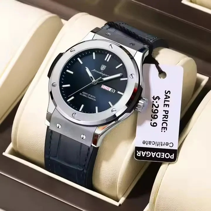 POEDAGAR 952 Fashion Men's Watches Trend Classic New Quartz Watch for Man Waterproof Luminous Week Date Wristwatch Leather