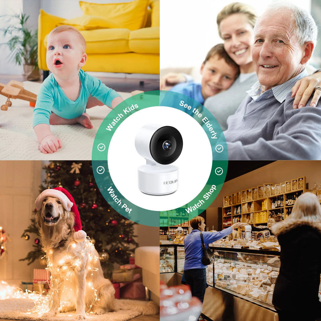 EDUP Smart Camera 2K HD WiFi Night Vision IP Camera AI Tracking Baby Security Monitor 4K Network Wifi Camera